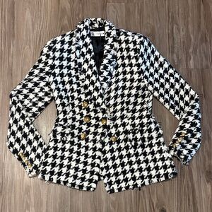 Zara Black and White Houndstooth Blazer
